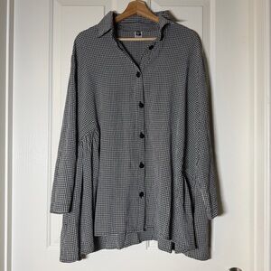 Dress to Kill Checkered Oversized Long Sleeve Tunic Button Shirt Top One Size